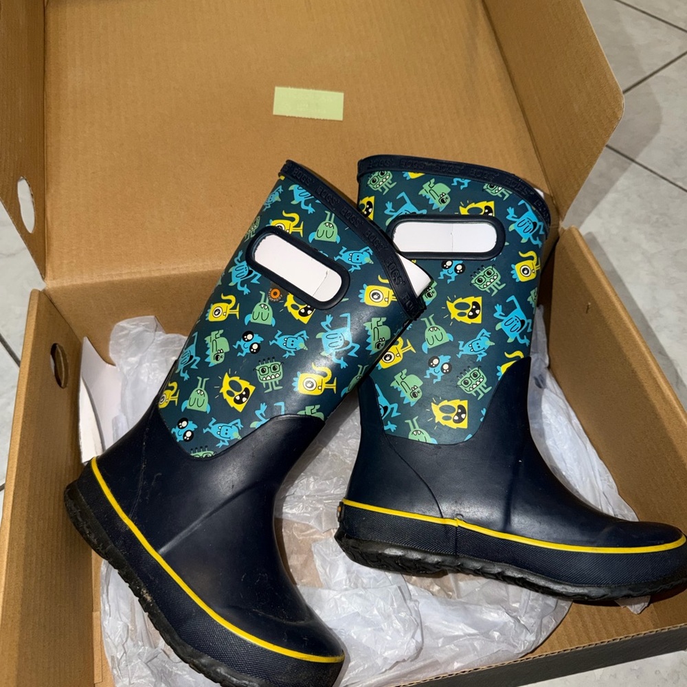 BOGS Kids Puddle Monster Rain Boots Navy Size 12 Waterproof